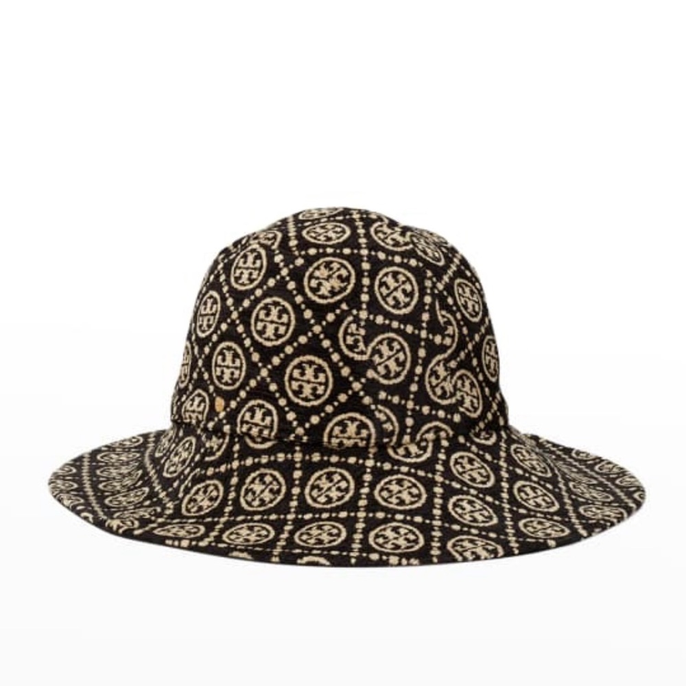 Tory Burch Black and Cream Logo Sun Hat